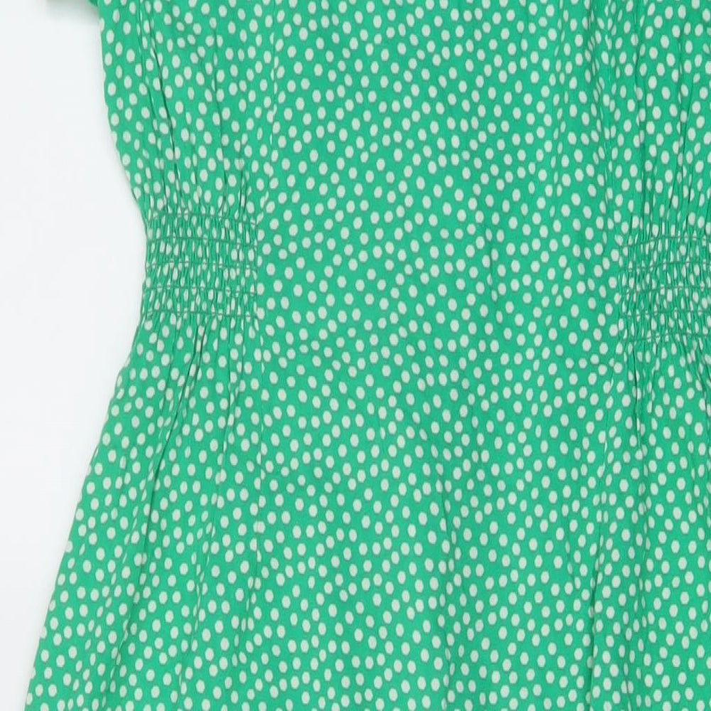 New Look Womens Green Geometric Viscose A-Line Size 10 V-Neck Button