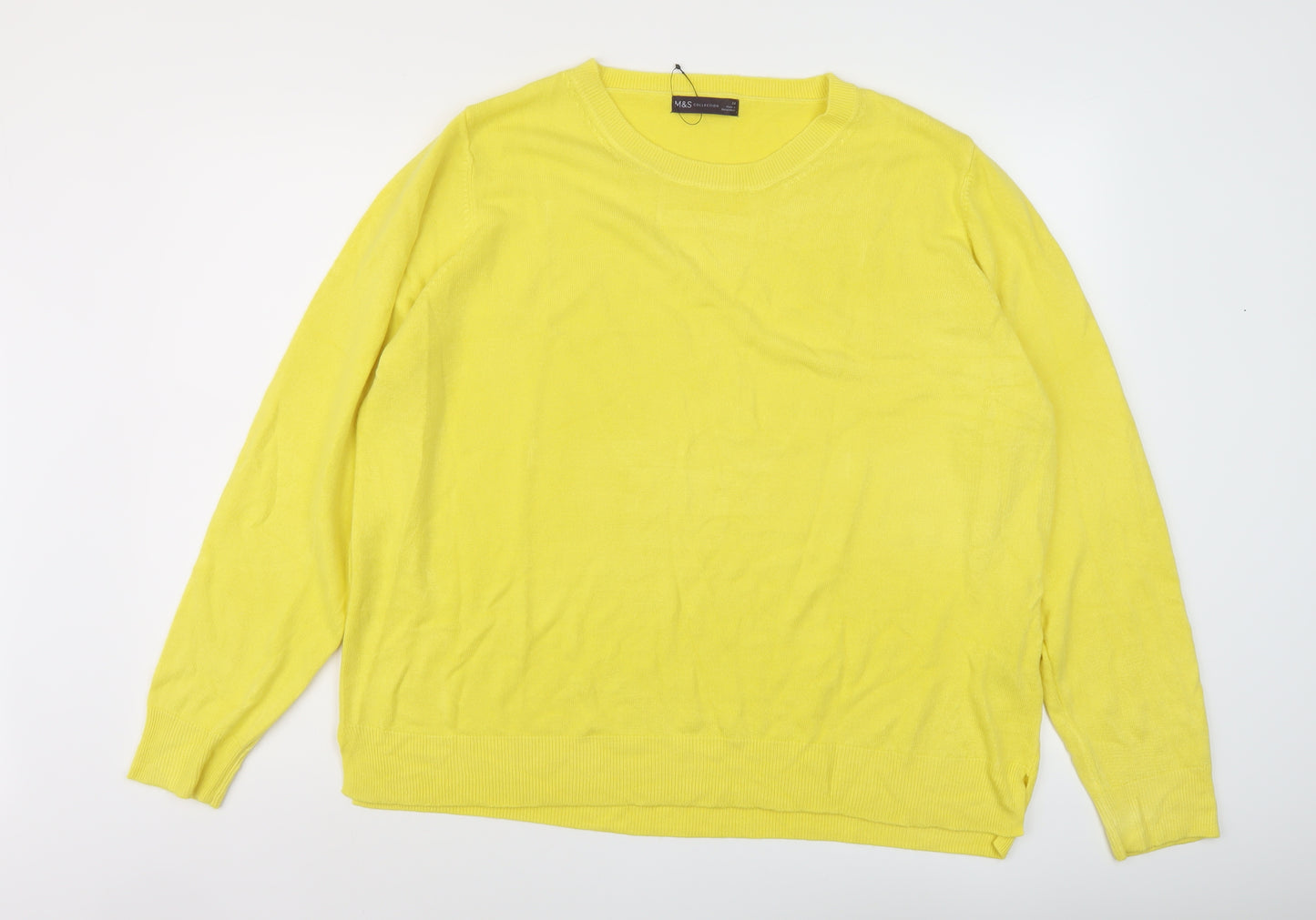 Marks and Spencer Womens Yellow Crew Neck Acrylic Pullover Jumper Size 24