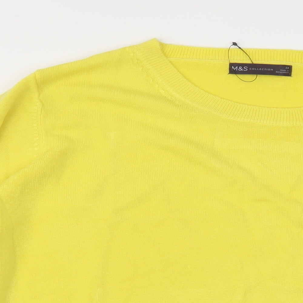 Marks and Spencer Womens Yellow Crew Neck Acrylic Pullover Jumper Size 24