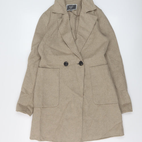 NEXT Womens Beige Overcoat Coat Size 6 Button
