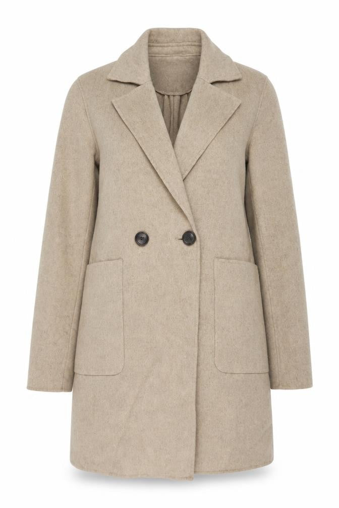 Front view of Next women’s beige overcoat coat, size UK 6, button