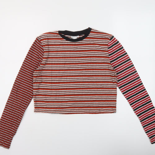 Topshop Womens Multicoloured Striped Polyester Cropped T-Shirt Size 14 Crew Neck