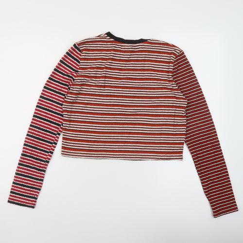 Topshop Womens Multicoloured Striped Polyester Cropped T-Shirt Size 14 Crew Neck