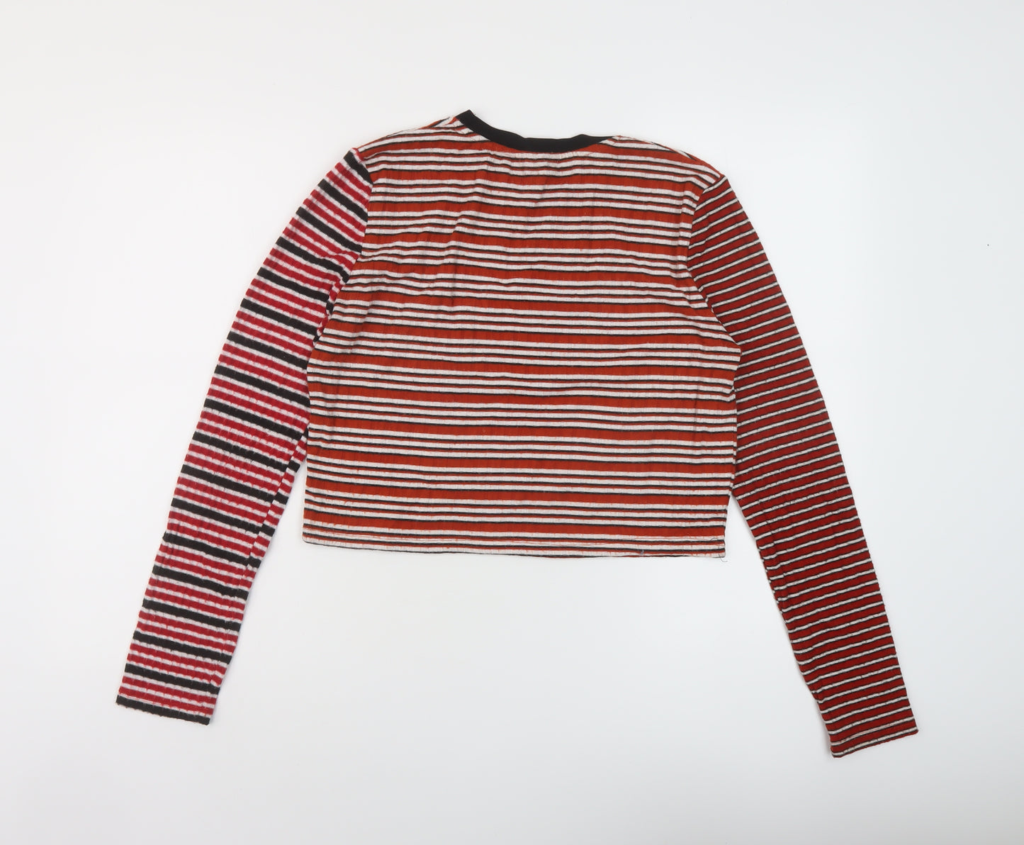 Topshop Womens Multicoloured Striped Polyester Cropped T-Shirt Size 14 Crew Neck