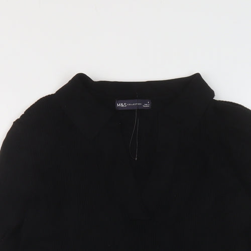 Marks and Spencer Womens Black V-Neck Viscose Pullover Jumper Size 8