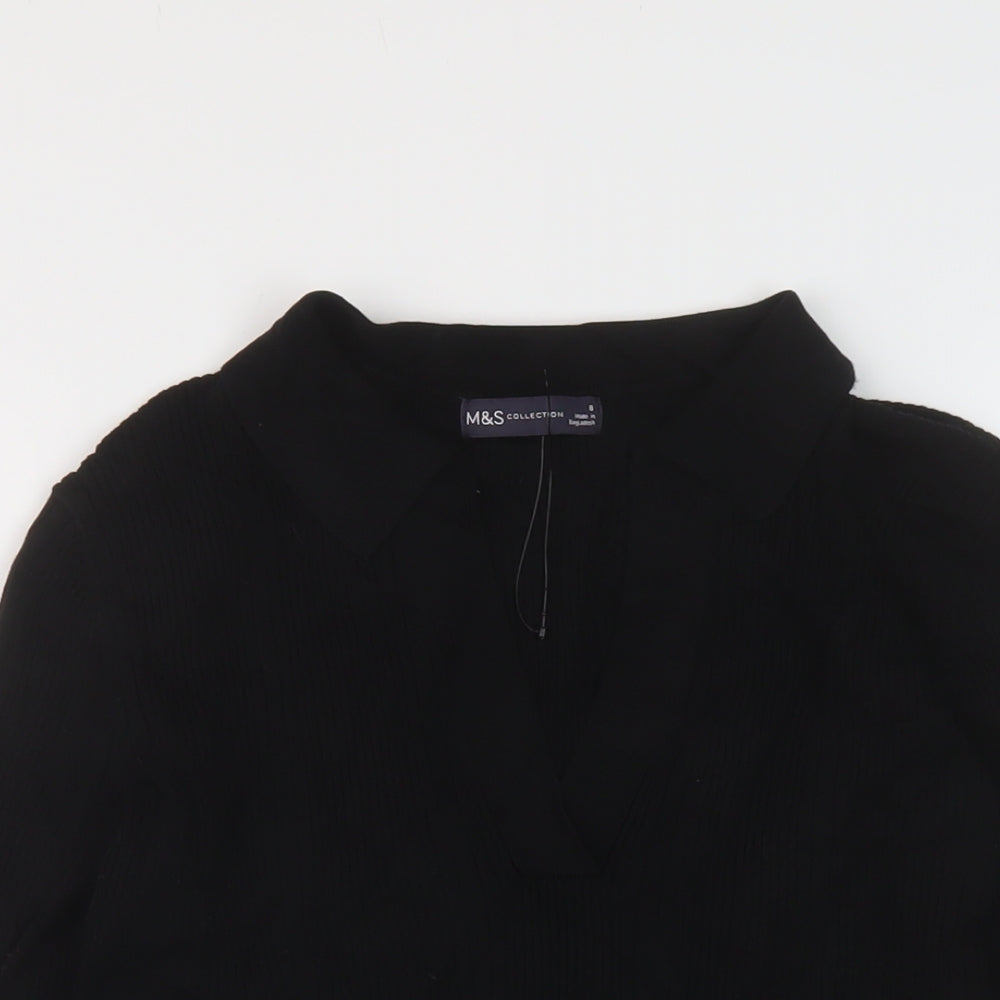 Marks and Spencer Womens Black V-Neck Viscose Pullover Jumper Size 8