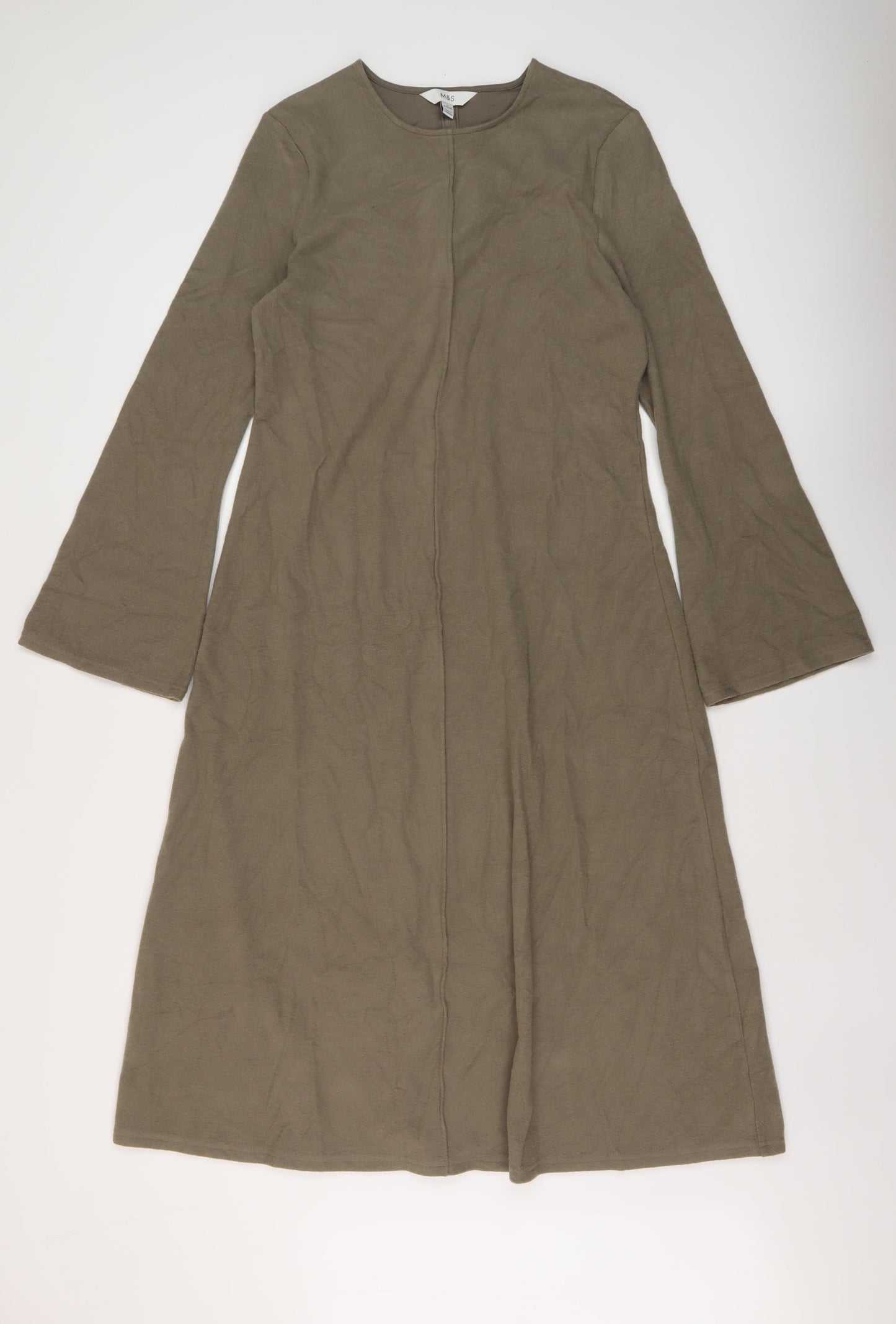Marks and1 Womens Beige Polyester A-Line Size 12 Round Neck Pullover