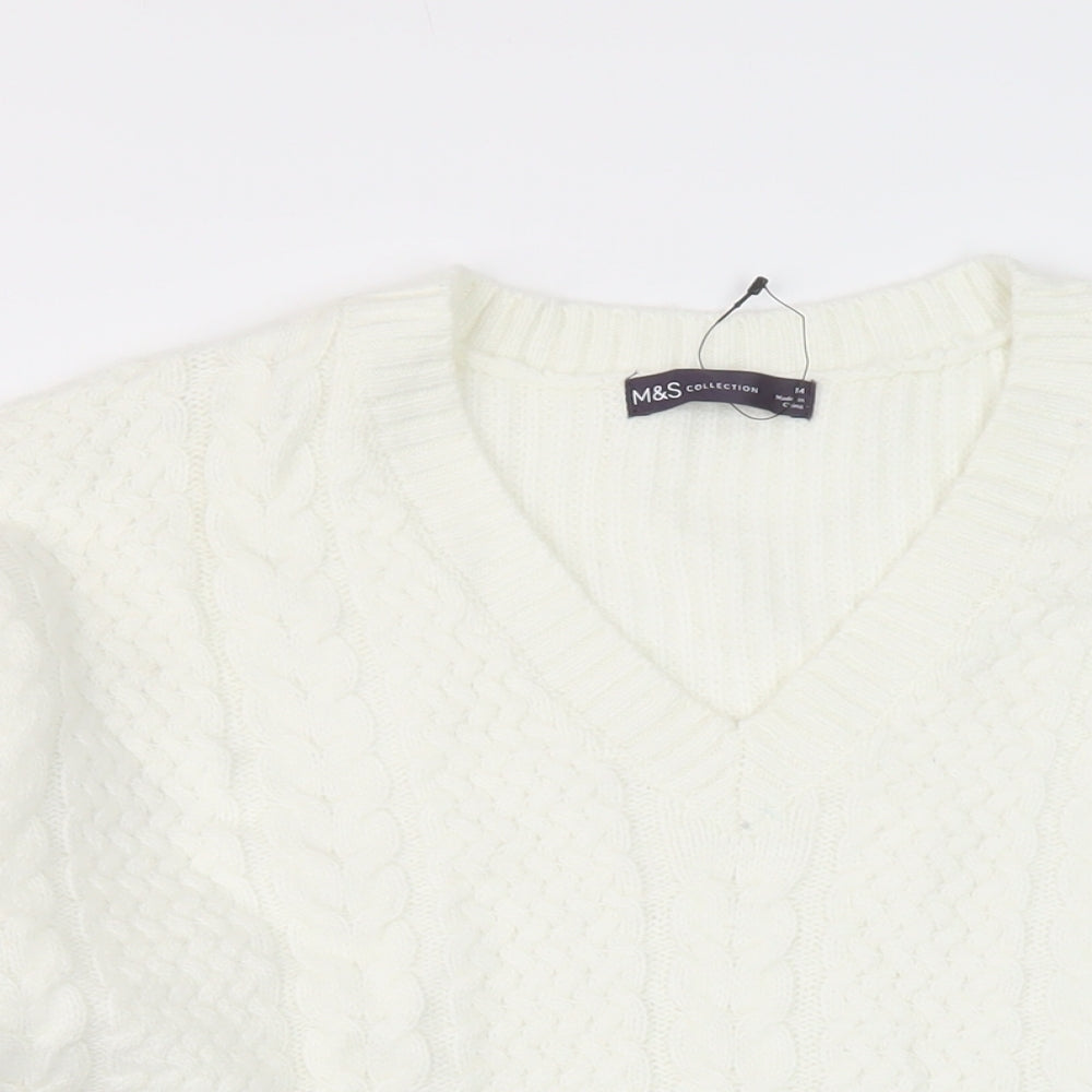 Marks and Spencer Womens Ivory V-Neck Polyester Pullover Jumper Size M