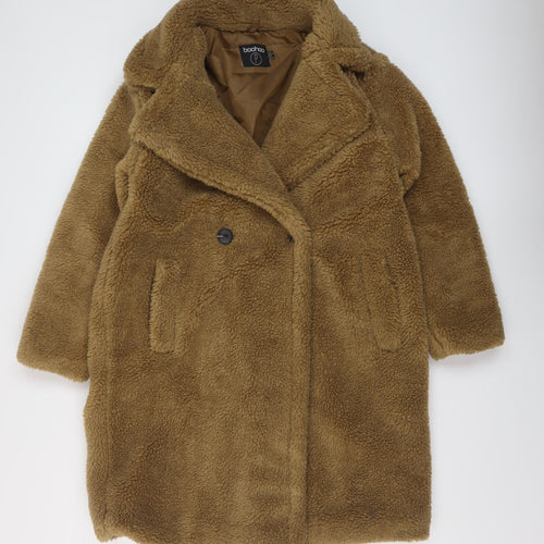 Boohoo Womens Brown Overcoat Coat Size 6 Button