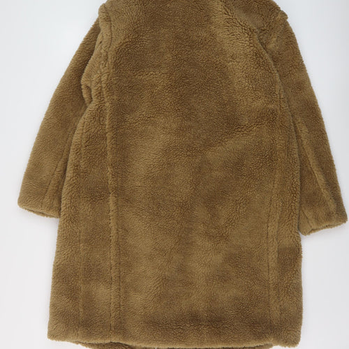 Boohoo Womens Brown Overcoat Coat Size 6 Button