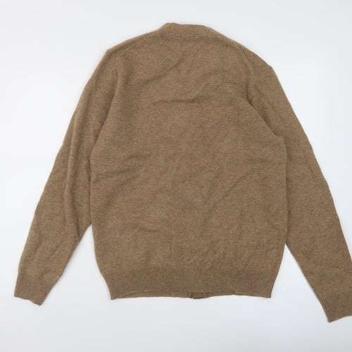 Uniqlo Mens Brown V-Neck Wool Cardigan Jumper Size M Long Sleeve