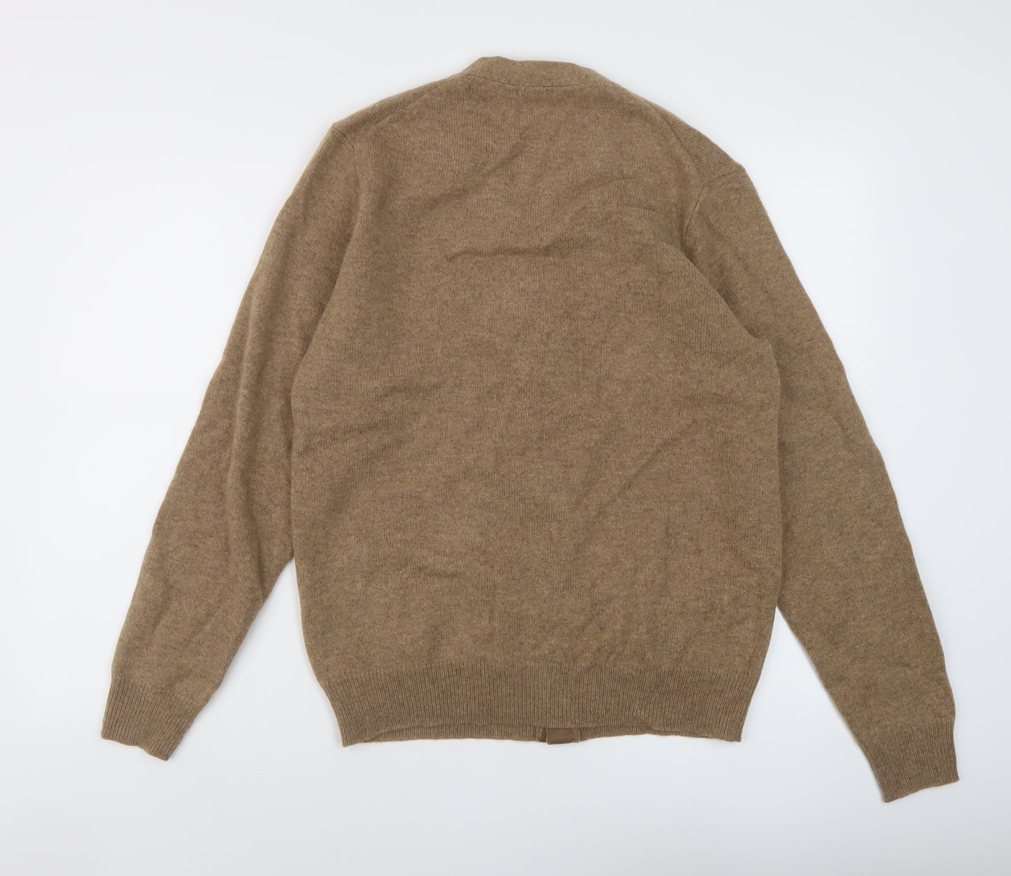 Uniqlo Mens Brown V-Neck Wool Cardigan Jumper Size M Long Sleeve