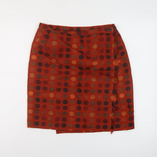Melin Tregwynt Womens Orange Geometric Wool Mini Skirt Size 14 Zip