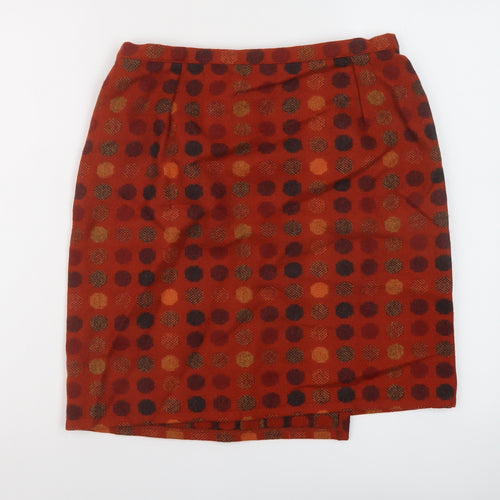 Melin Tregwynt Womens Orange Geometric Wool Mini Skirt Size 14 Zip
