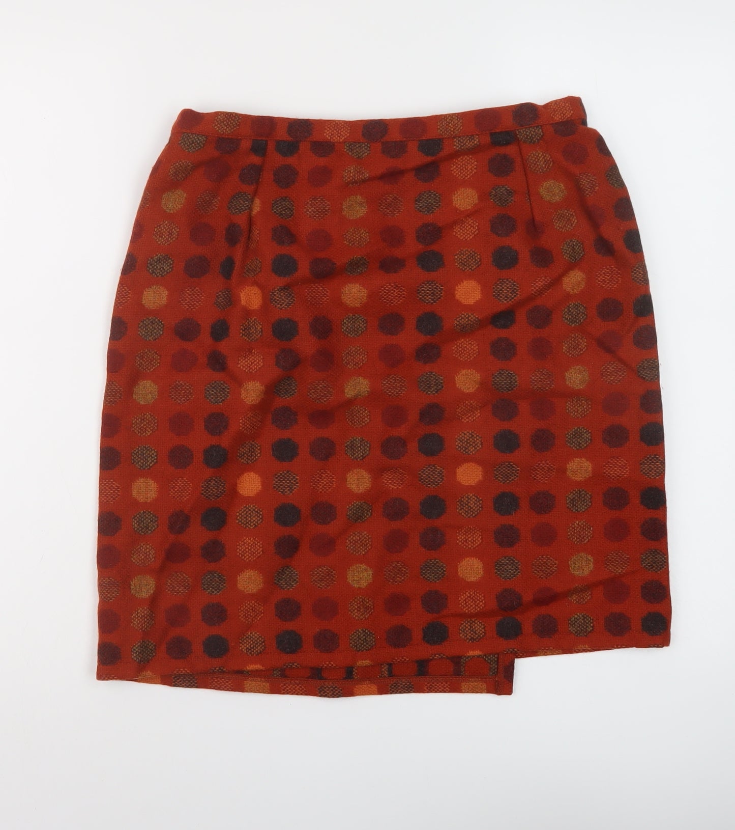Melin Tregwynt Womens Orange Geometric Wool Mini Skirt Size 14 Zip