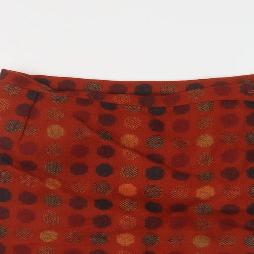 Melin Tregwynt Womens Orange Geometric Wool Mini Skirt Size 14 Zip