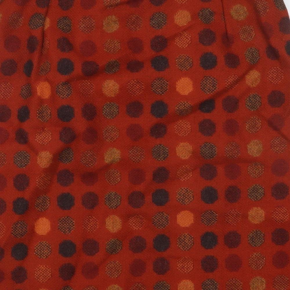 Melin Tregwynt Womens Orange Geometric Wool Mini Skirt Size 14 Zip
