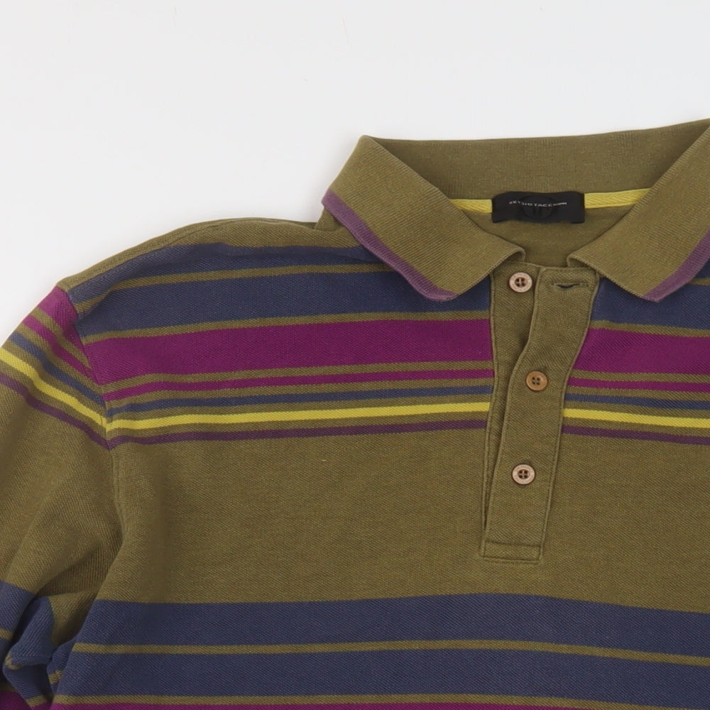 Sergio Tacchini Mens Brown Striped Cotton Polo Size L Collared Pullover