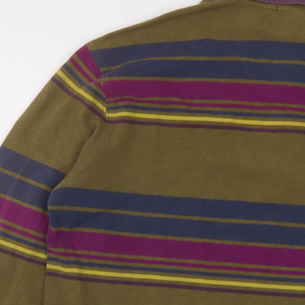Sergio Tacchini Mens Brown Striped Cotton Polo Size L Collared Pullover