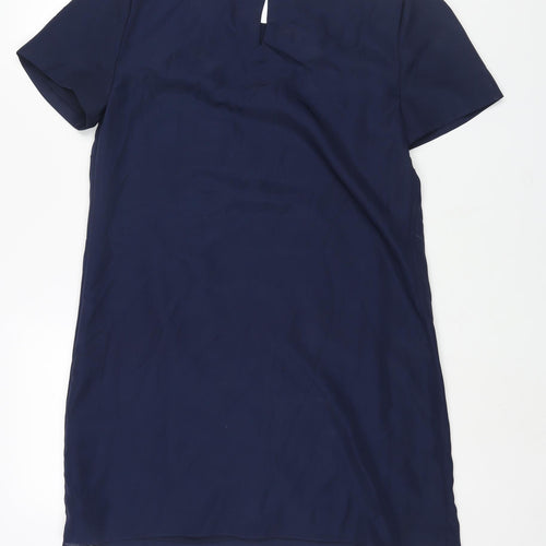 Monsoon Womens Blue Polyester Shift Size 12 Round Neck Button - Floral Embroidery Sequin Print