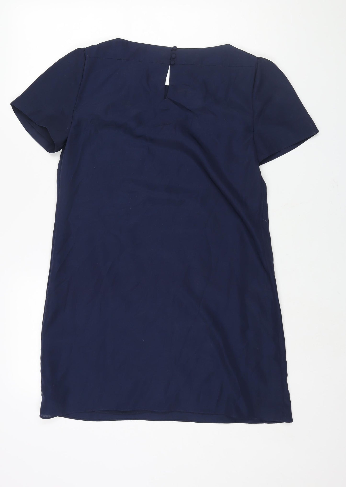 Monsoon Womens Blue Polyester Shift Size 12 Round Neck Button - Floral Embroidery Sequin Print