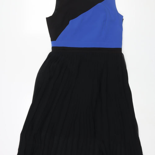 Preen Womens Black Colourblock Polyester Fit & Flare Size 12 Round Neck Button - Pleated