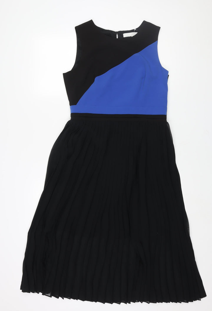 Preen Womens Black Colourblock Polyester Fit & Flare Size 12 Round Neck Button - Pleated