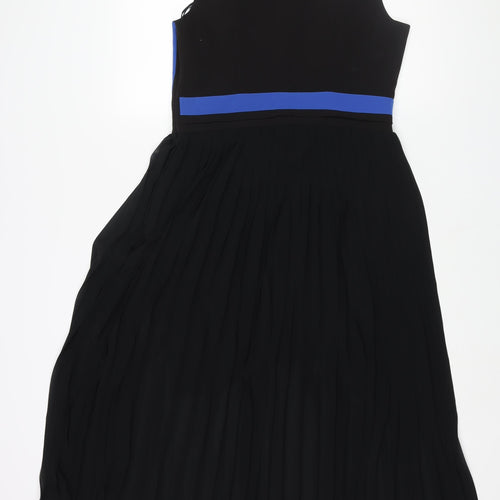 Preen Womens Black Colourblock Polyester Fit & Flare Size 12 Round Neck Button - Pleated