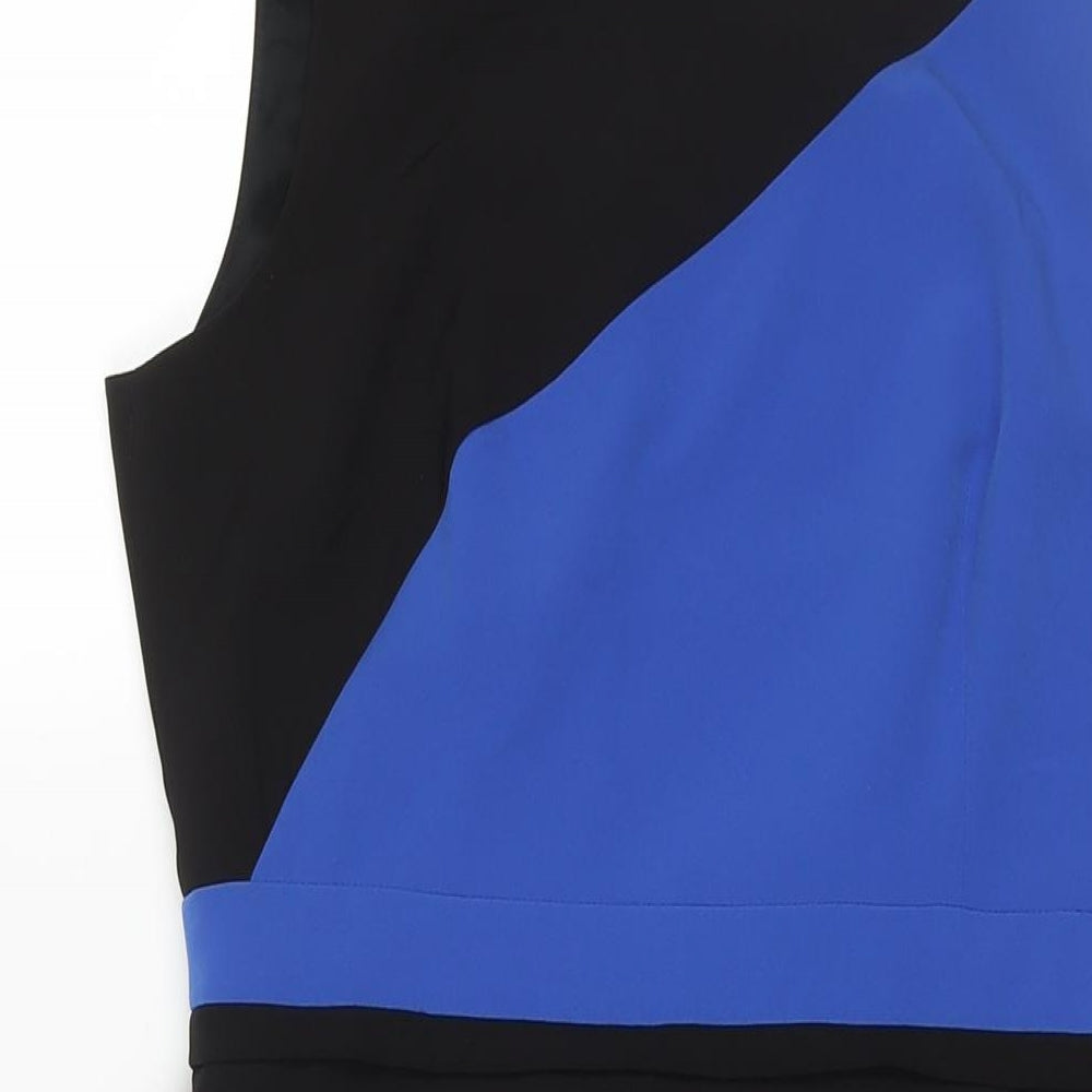 Preen Womens Black Colourblock Polyester Fit & Flare Size 12 Round Neck Button - Pleated