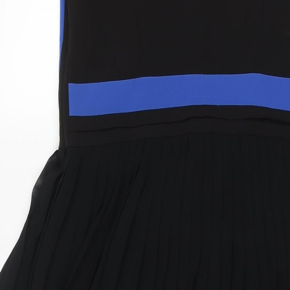 Preen Womens Black Colourblock Polyester Fit & Flare Size 12 Round Neck Button - Pleated