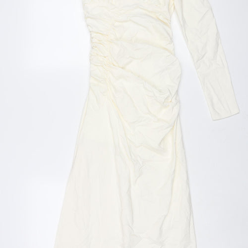 Stradivarius Womens Ivory Polyester Maxi Size S One Shoulder Zip - Rouched Drawstring Strap Detail