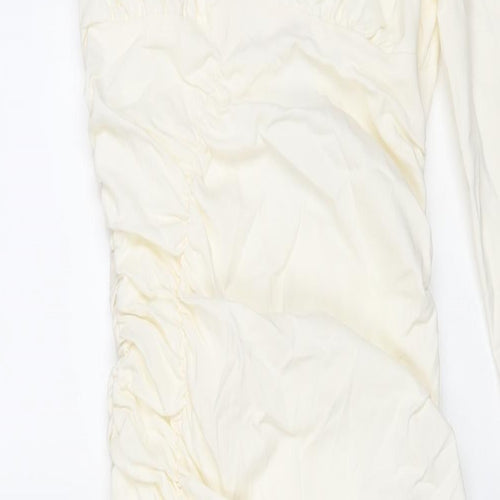 Stradivarius Womens Ivory Polyester Maxi Size S One Shoulder Zip - Rouched Drawstring Strap Detail