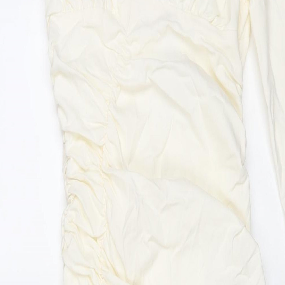 Stradivarius Womens Ivory Polyester Maxi Size S One Shoulder Zip - Rouched Drawstring Strap Detail