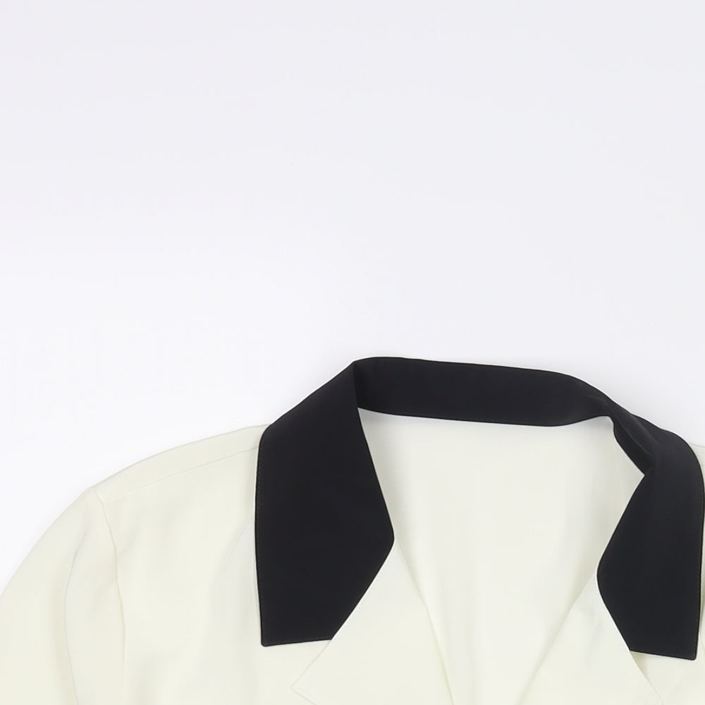 St Michael Womens Ivory Polyester Basic Blouse Size 10 Collared - Contrast Collar