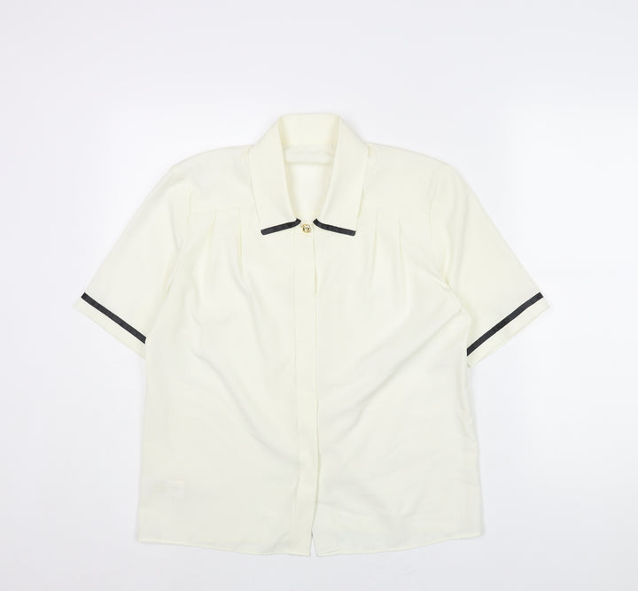 St Michael Womens Ivory Polyester Basic Blouse Size 10 Collared