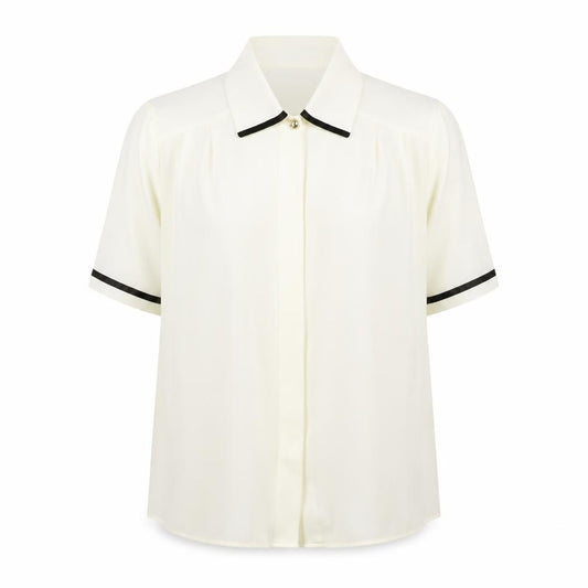 Front view of St Michael women’s ivory polyester basic blouse, size UK 10, collared