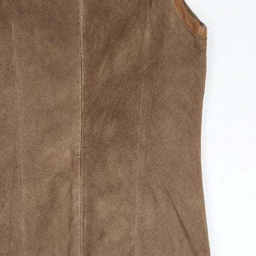 Hallhuber Womens Brown Acetate Shift Size 10 Round Neck Zip - Suede Type Fabric Pocket