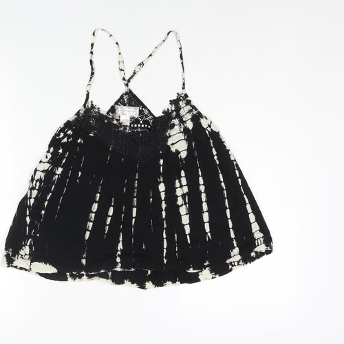 Band of Gypsies Womens Black Geometric Polyester Camisole Blouse Size S V-Neck - Tie Dye Lace Trim