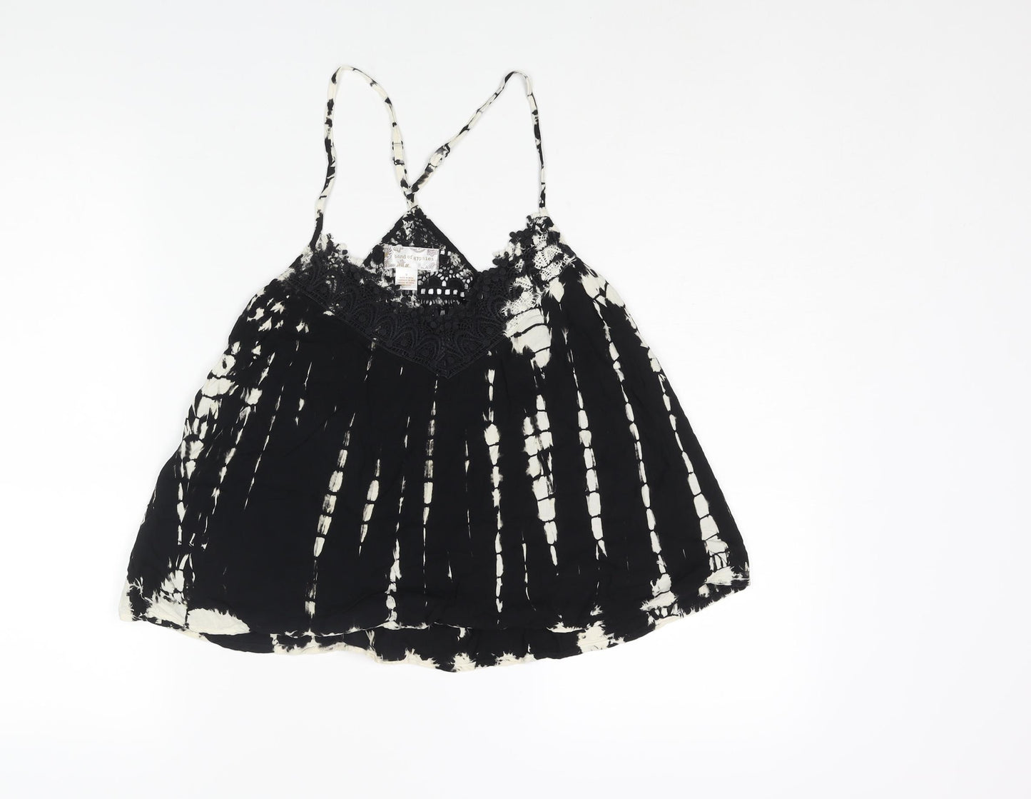 Band of Gypsies Womens Black Geometric Polyester Camisole Blouse Size S V-Neck - Tie Dye Lace Trim