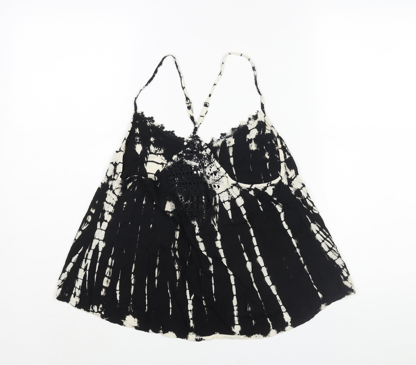 Band of Gypsies Womens Black Geometric Polyester Camisole Blouse Size S V-Neck - Tie Dye Lace Trim