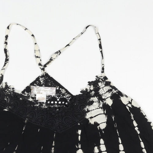 Band of Gypsies Womens Black Geometric Polyester Camisole Blouse Size S V-Neck - Tie Dye Lace Trim