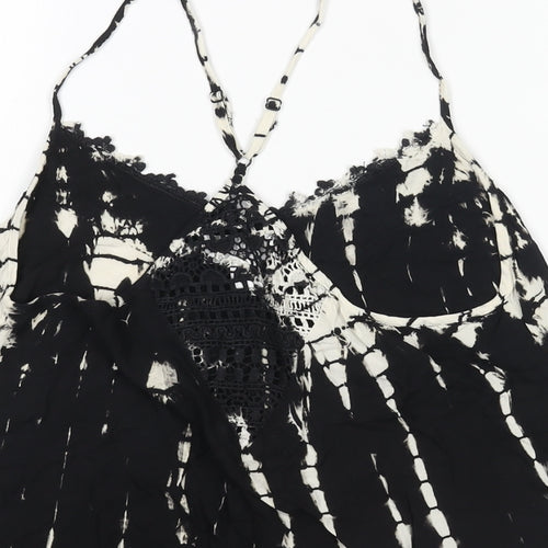 Band of Gypsies Womens Black Geometric Polyester Camisole Blouse Size S V-Neck - Tie Dye Lace Trim