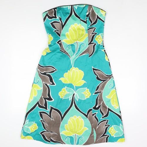 Coast Womens Multicoloured Geometric Cotton A-Line Size 12 Square Neck Zip - Floral Print