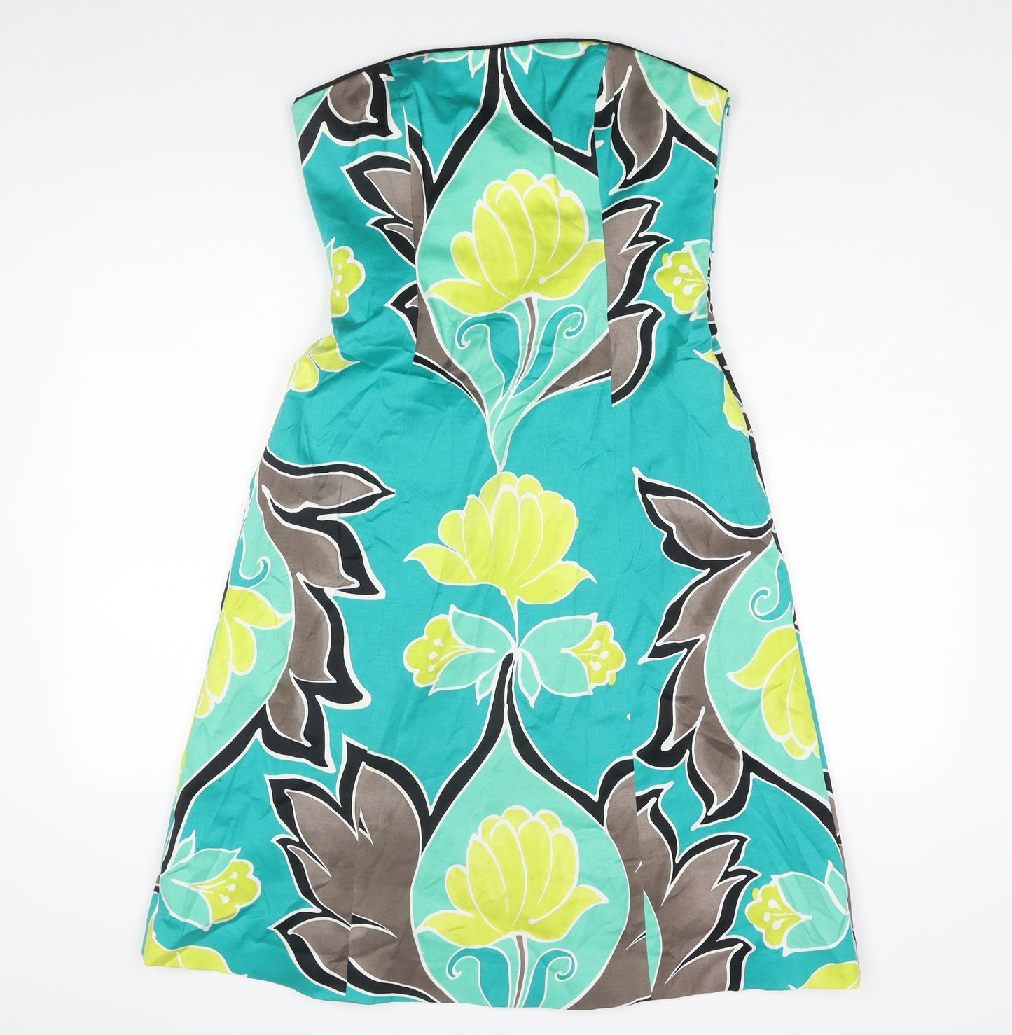 Coast Womens Multicoloured Geometric Cotton A-Line Size 12 Square Neck Zip - Floral Print
