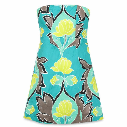 Front view of Coast women’s multicoloured geometric cotton a-line, size UK 12, square neck zip - floral print