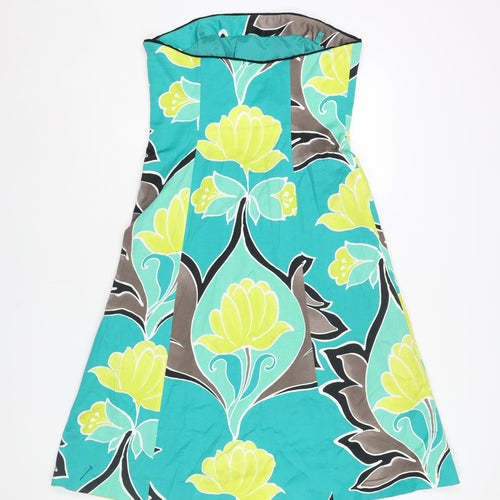 Coast Womens Multicoloured Geometric Cotton A-Line Size 12 Square Neck Zip - Floral Print