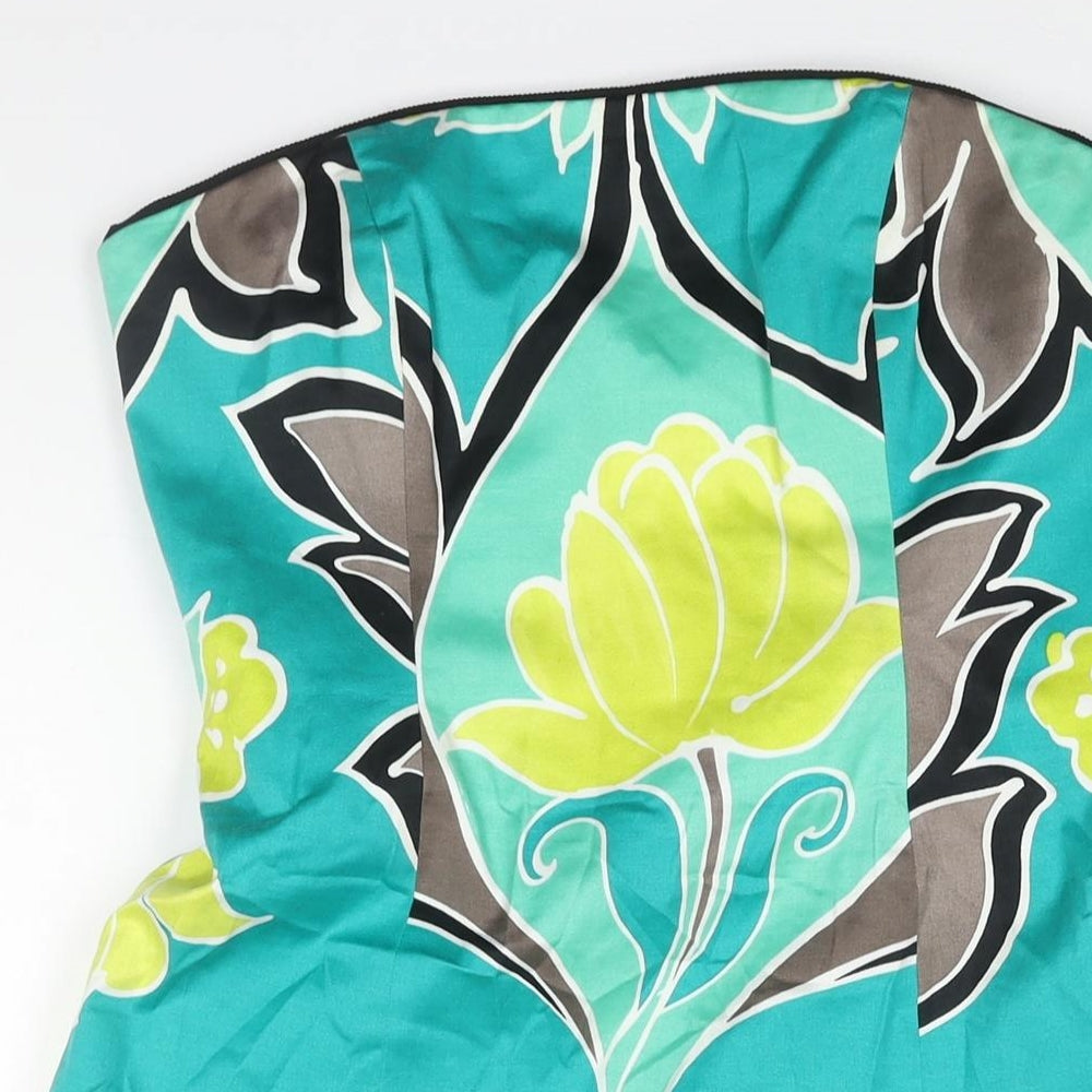 Coast Womens Multicoloured Geometric Cotton A-Line Size 12 Square Neck Zip - Floral Print