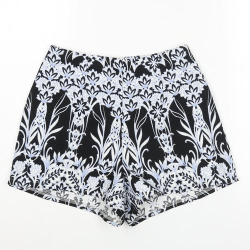 Missguided Womens Black Geometric Polyester Basic Shorts Size 8 Regular Zip