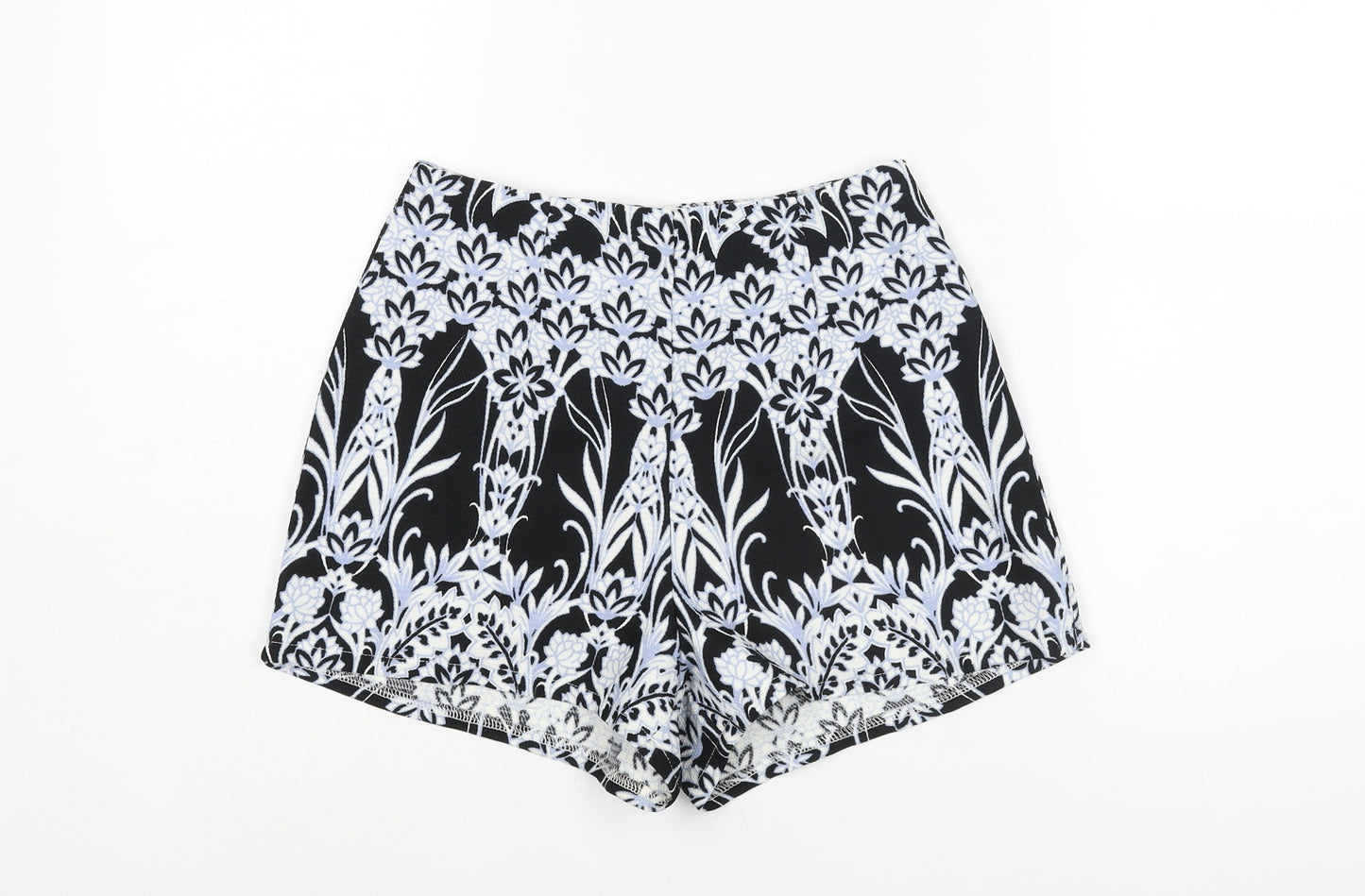Missguided Womens Black Geometric Polyester Basic Shorts Size 8 Regular Zip