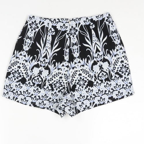 Missguided Womens Black Geometric Polyester Basic Shorts Size 8 Regular Zip